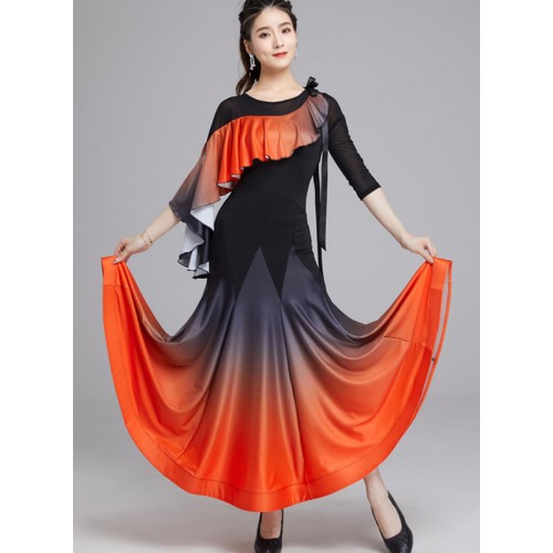 Purple orange with black gradient colored slant neck latin dance dress for women girls professional stage performance salsa chacha jive latin perfromance costumes for female